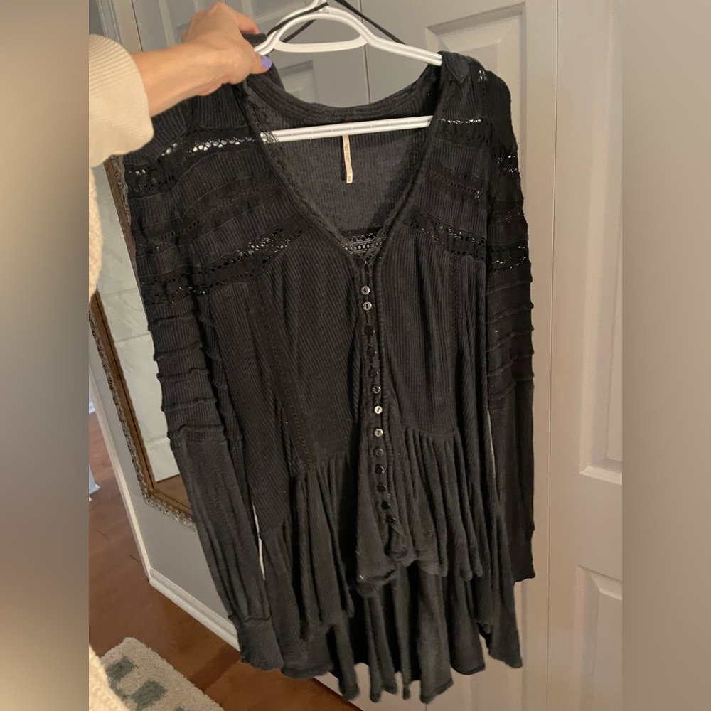 XS Free people lace detail black tunic